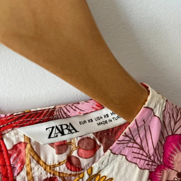 Zara Floral Tiered Babydoll 3/4 Sleeve Dress Red  Pink Size XS - Picture 9 of 10